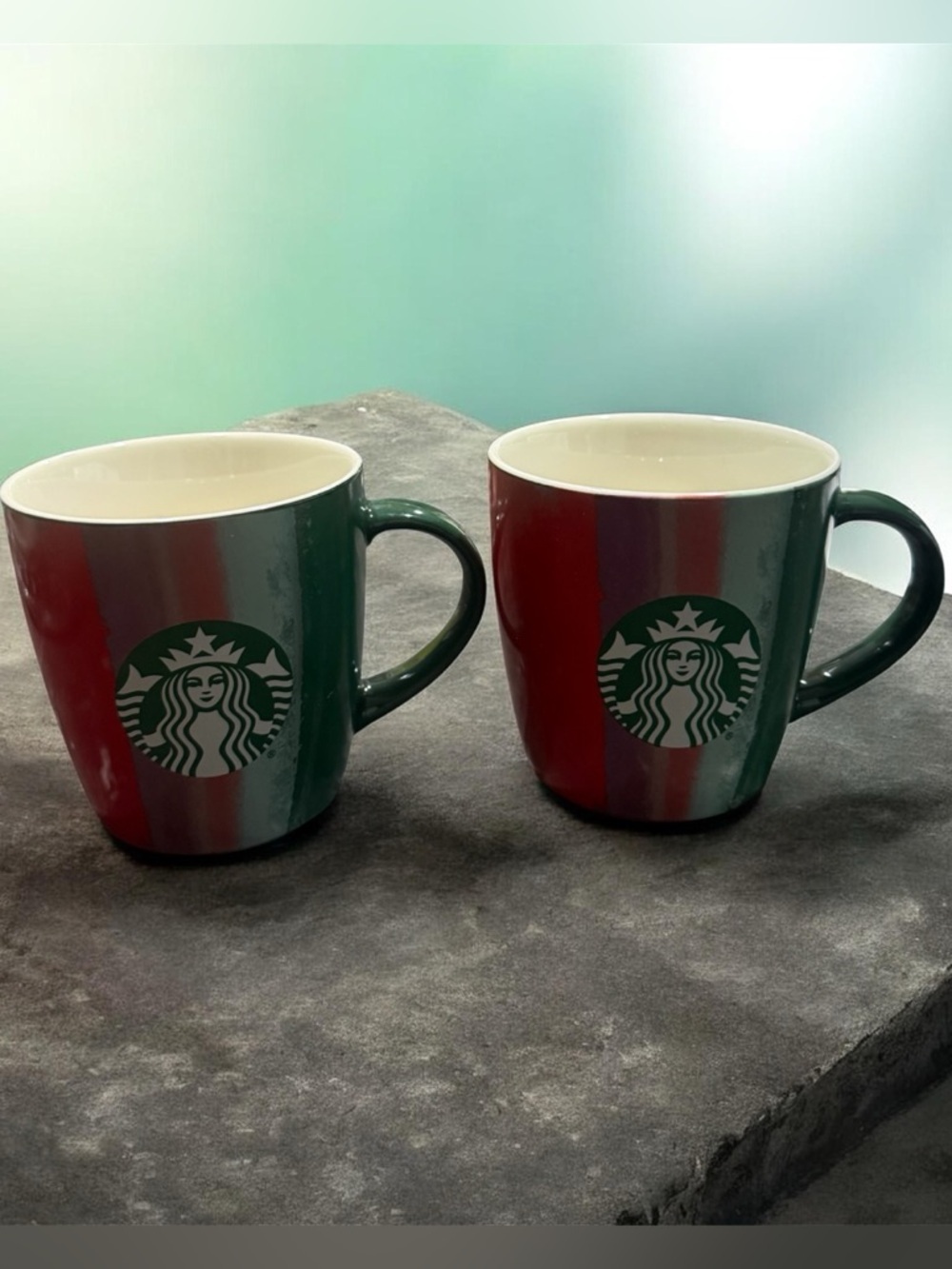 Starbucks Multicolor Vertical Brushstrokes Striped Coffee Mugs 12 Oz Set of 2